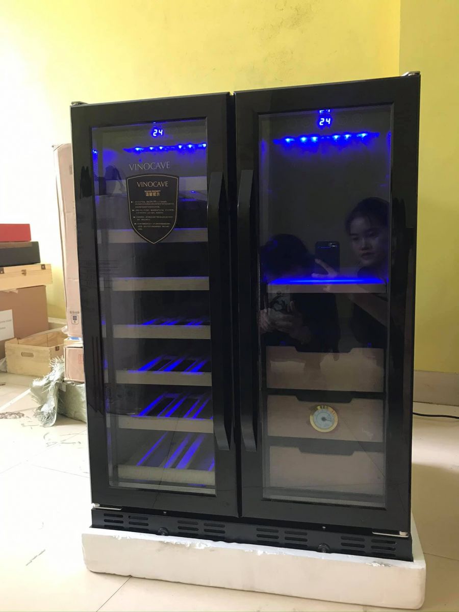 tủ bảo quản rượu vang kết hợp cigar 2 trong 1 vinocave mua ở đâu uy tín